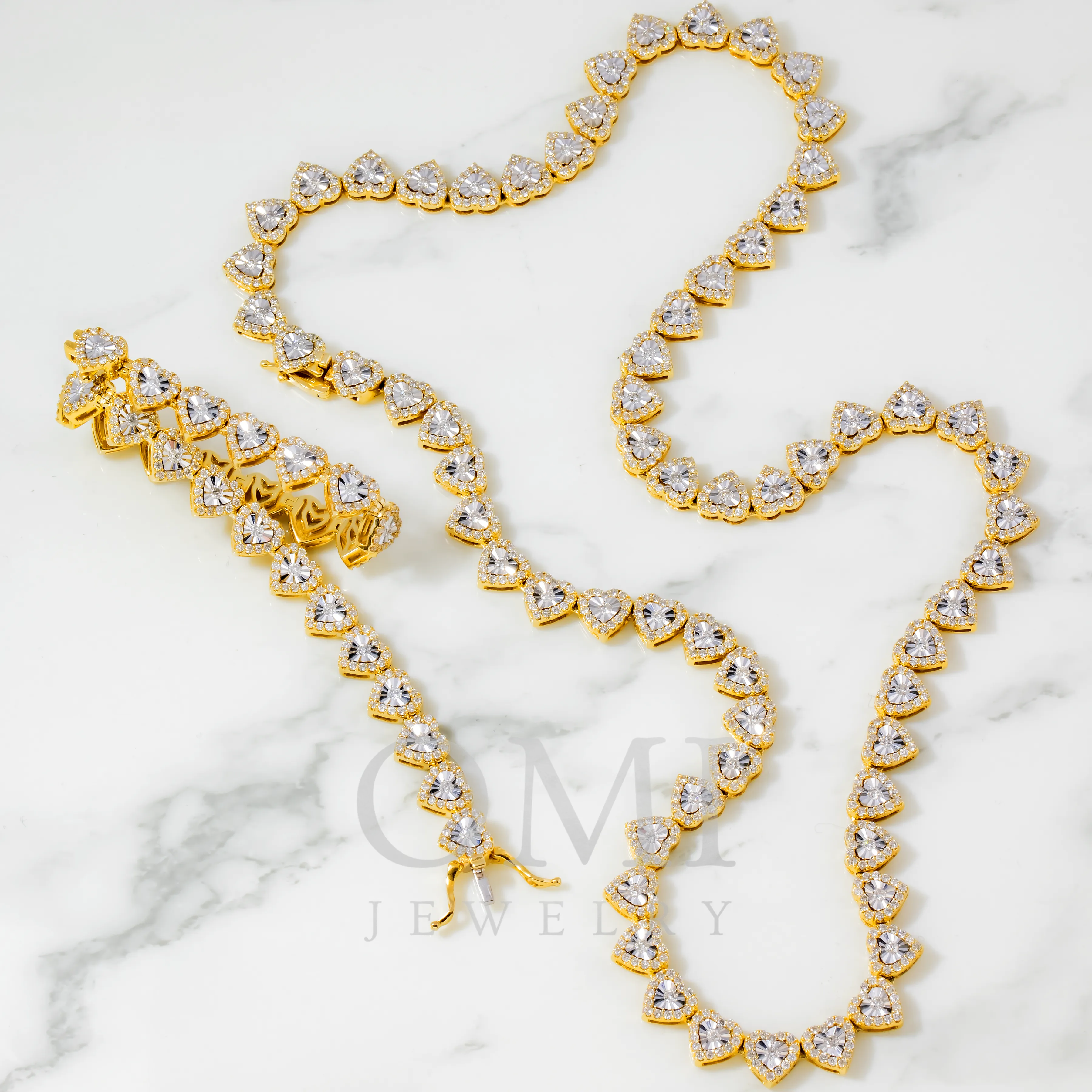 10K GOLD DIAMOND HEART CHAIN & BRACELET SET 9.50 CTW