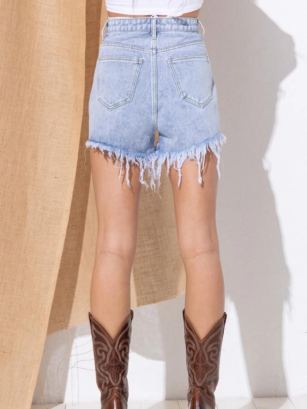 27 Alabama Gem Rhinestone Fringe Denim Shorts