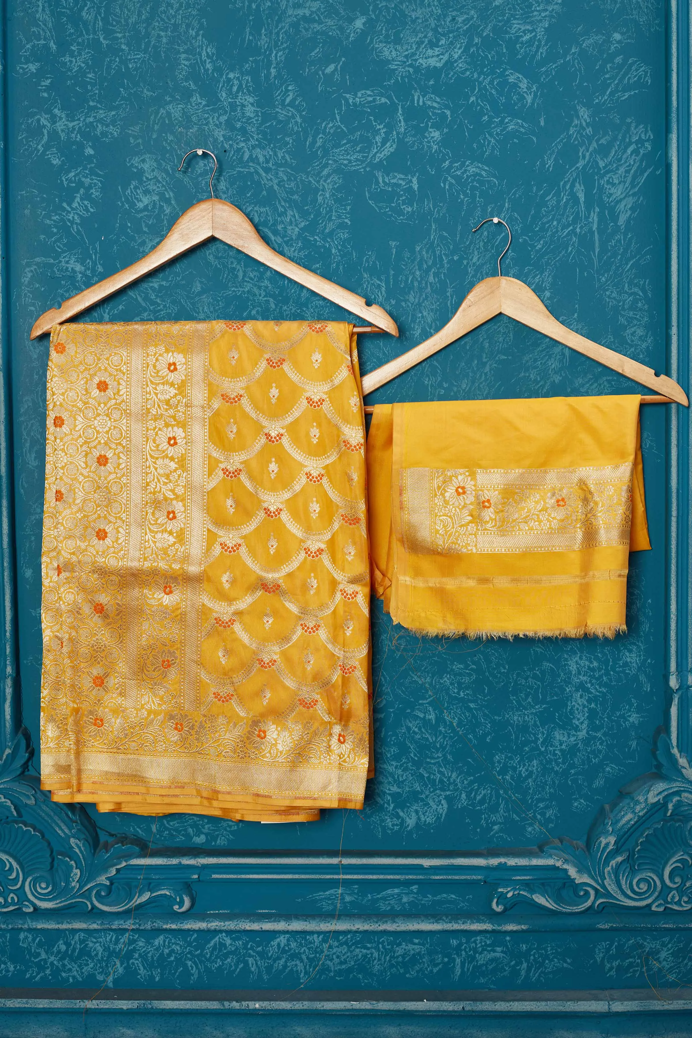 91A224 Mango Yellow Banarasi Saree with Zari Jaal