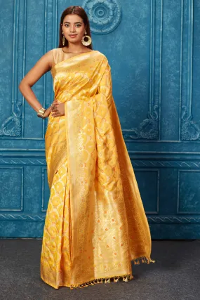 91A224 Mango Yellow Banarasi Saree with Zari Jaal