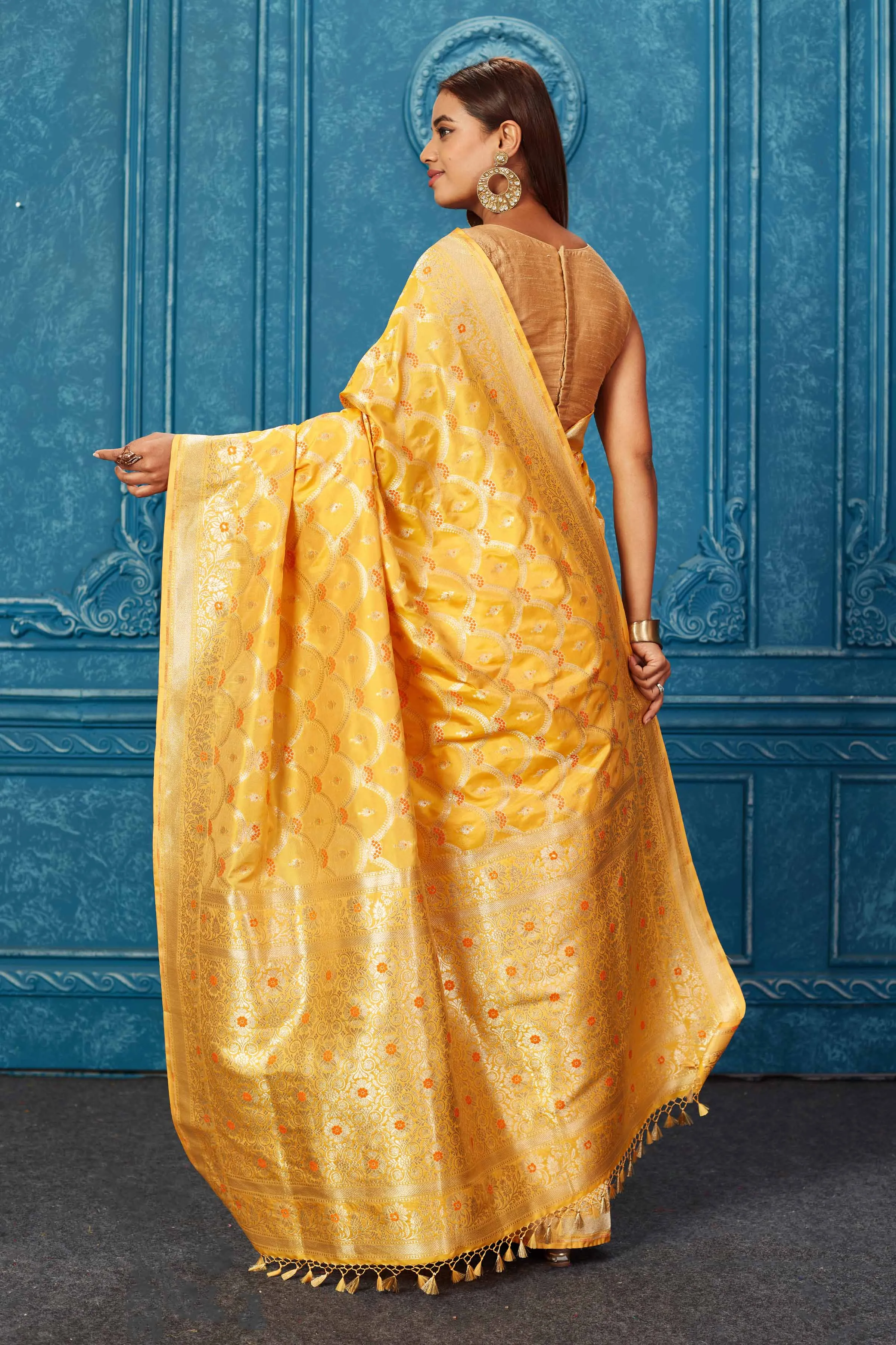 91A224 Mango Yellow Banarasi Saree with Zari Jaal