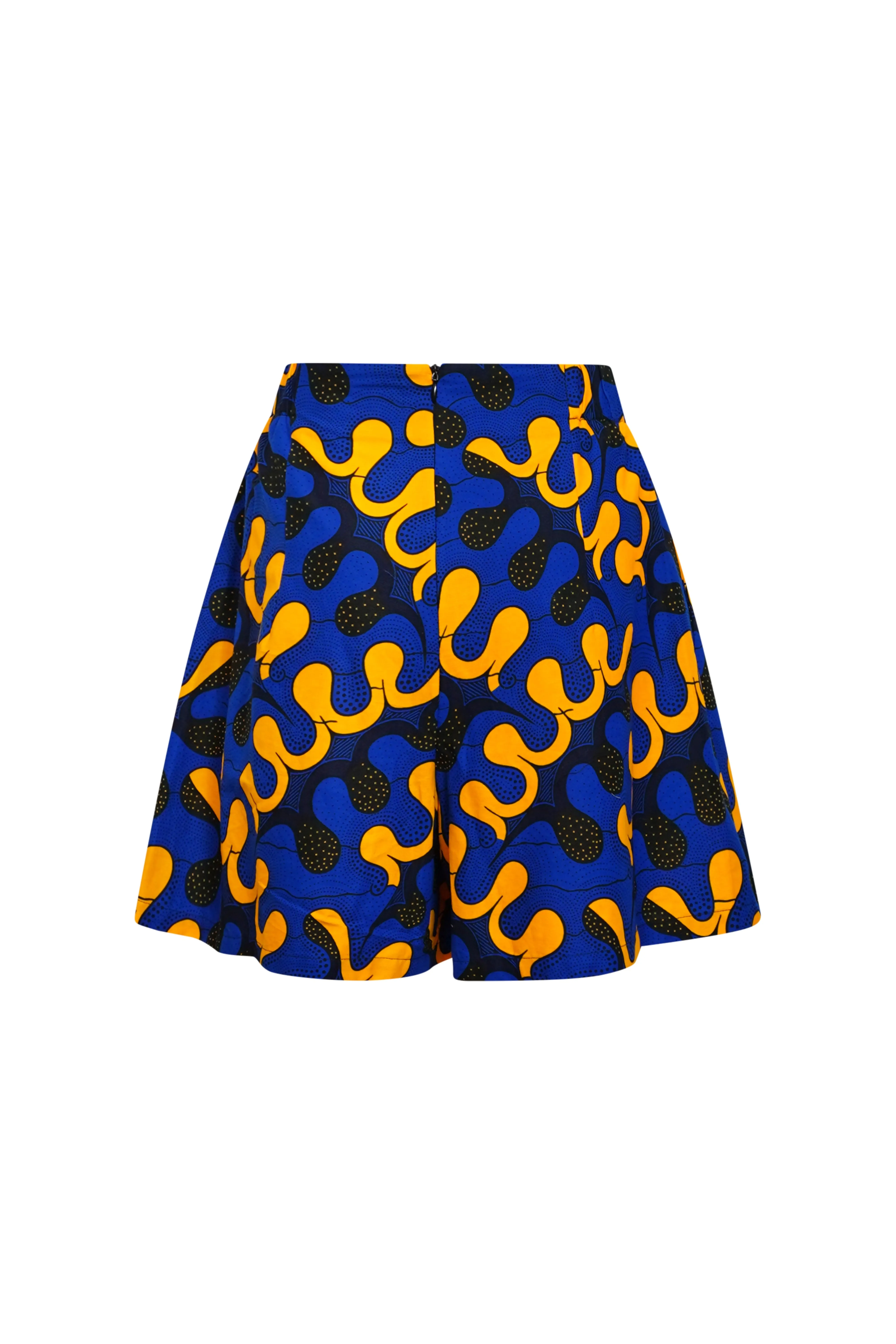 Alika Shorts - Blue and Yellow Awoulaba African Ankara Wax Cotton Print