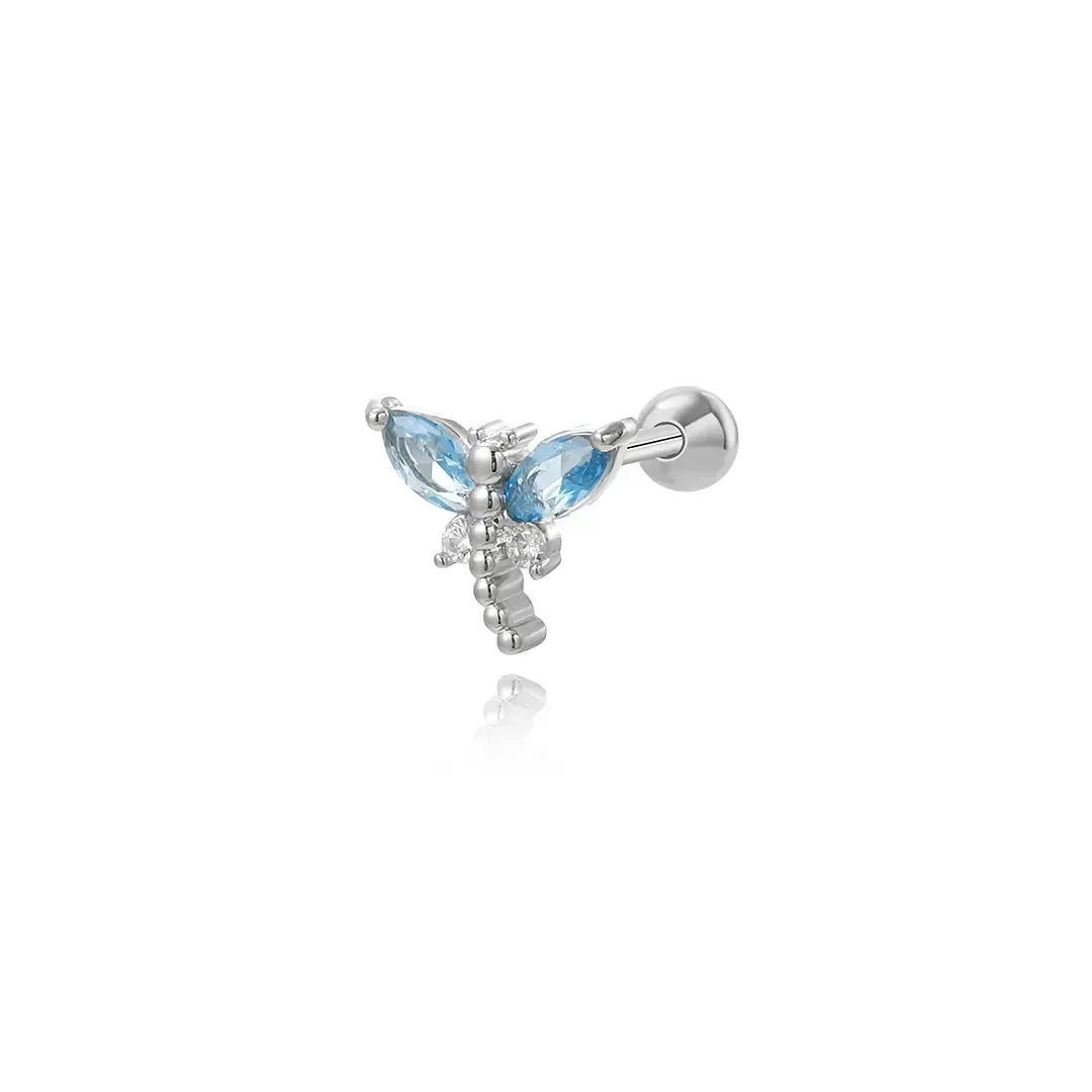 Aquamarine Dragonfly Screw Back Stud Earring