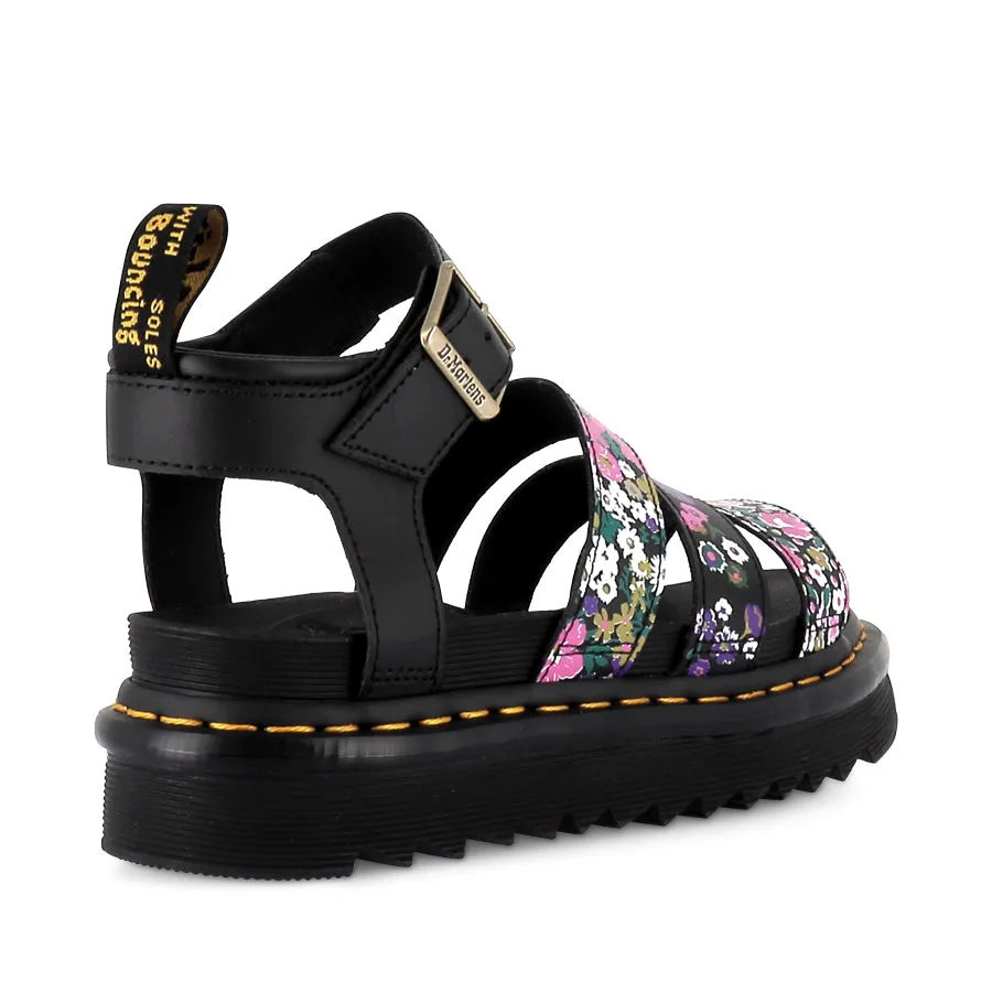 BLAIRE 3 STRAP SANDAL - VINTAGE FLORAL PRINT HYDRO & BLACK HYDRO