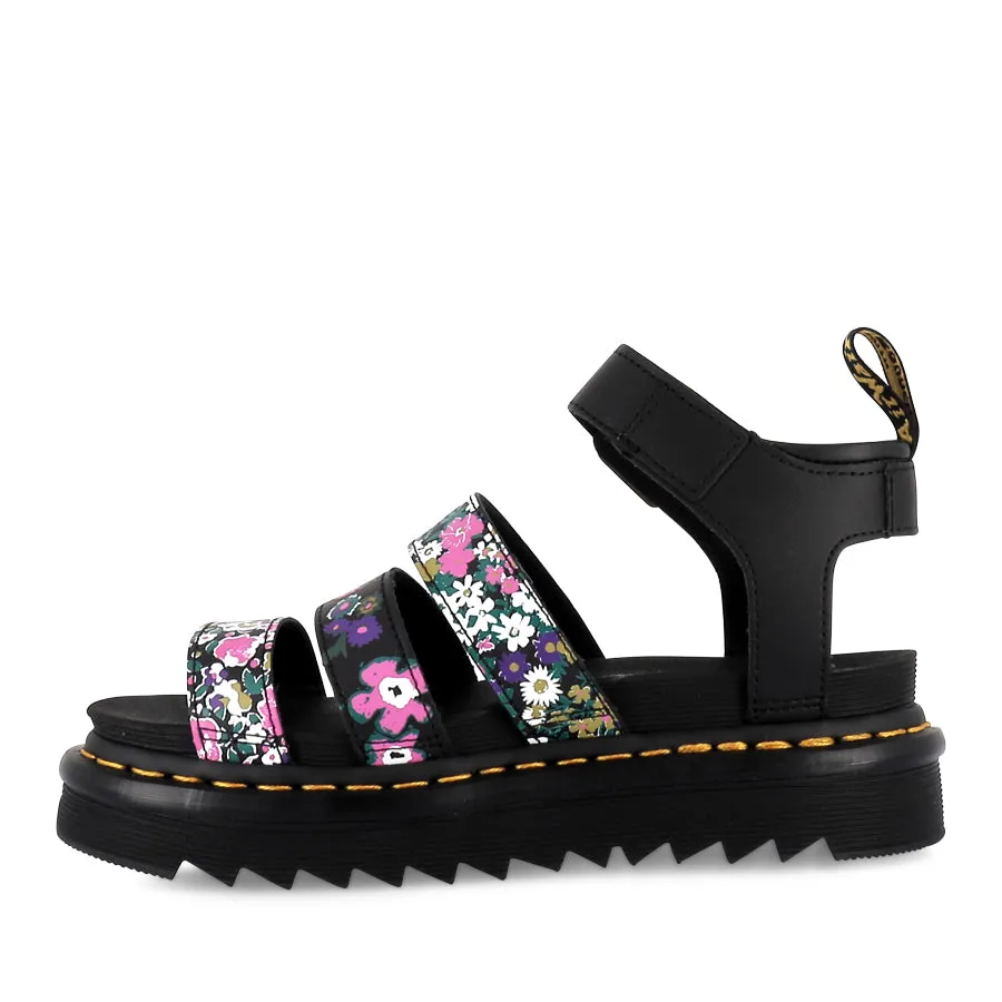 BLAIRE 3 STRAP SANDAL - VINTAGE FLORAL PRINT HYDRO & BLACK HYDRO