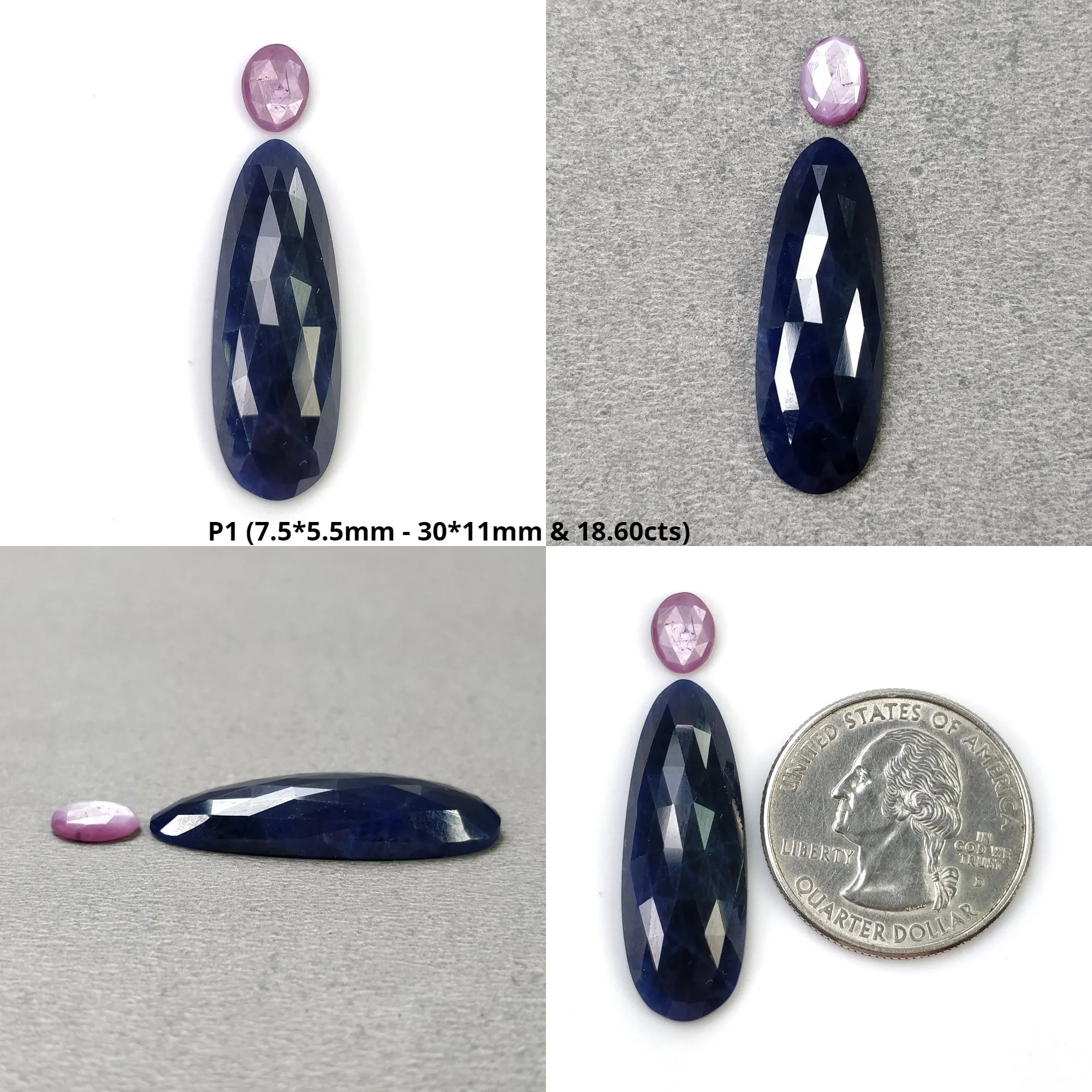 BLUE And Raspberry SAPPHIRE Gemstone Rose & Step Cut : Natural Untreated Sapphire Hexagon Pear Oval Shape 2pcs 3pcs