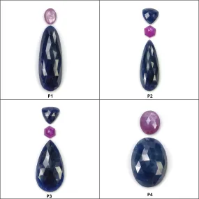 BLUE And Raspberry SAPPHIRE Gemstone Rose & Step Cut : Natural Untreated Sapphire Hexagon Pear Oval Shape 2pcs 3pcs