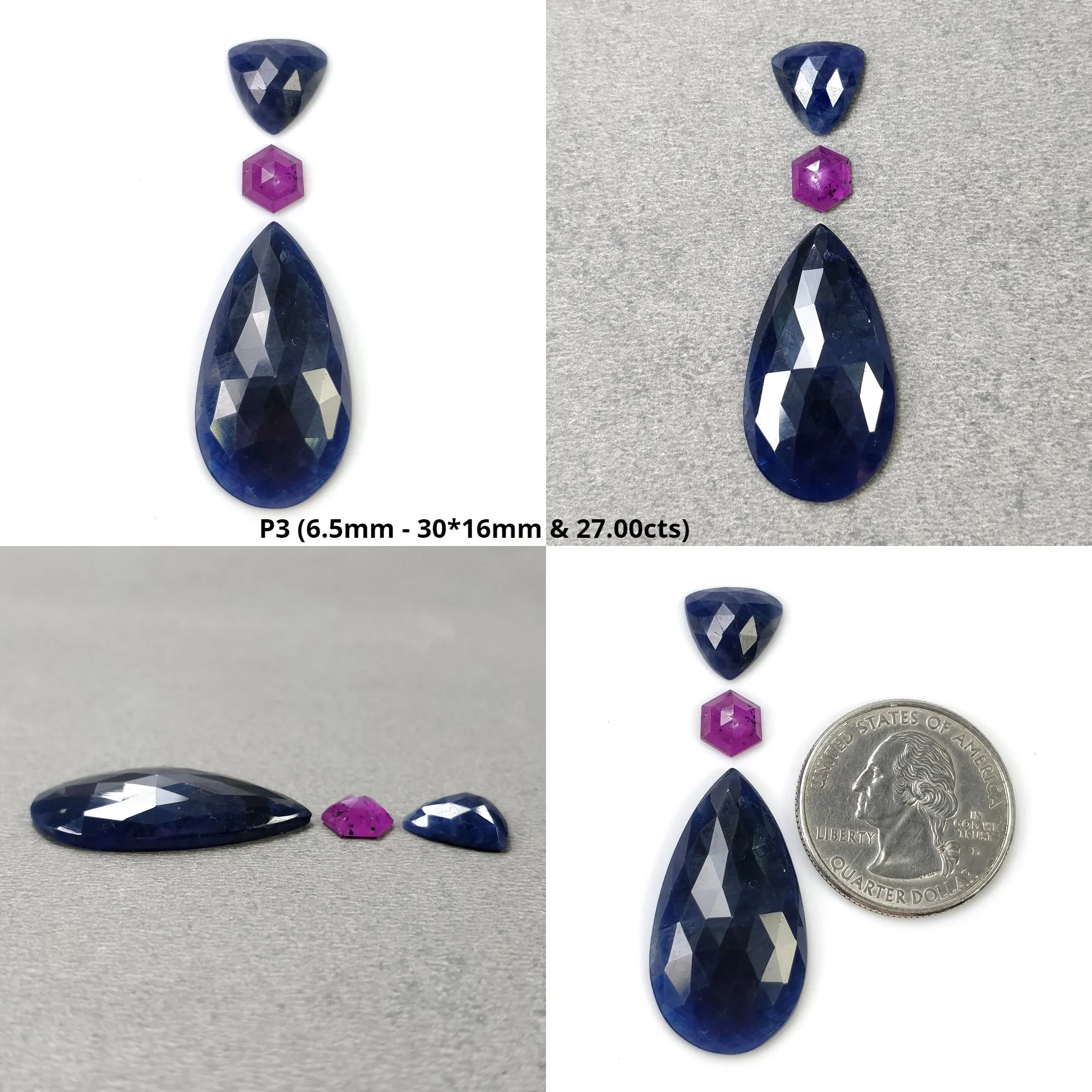 BLUE And Raspberry SAPPHIRE Gemstone Rose & Step Cut : Natural Untreated Sapphire Hexagon Pear Oval Shape 2pcs 3pcs