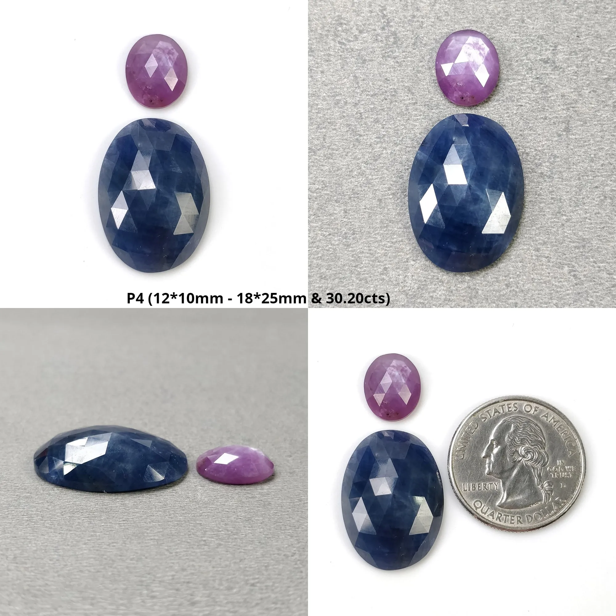 BLUE And Raspberry SAPPHIRE Gemstone Rose & Step Cut : Natural Untreated Sapphire Hexagon Pear Oval Shape 2pcs 3pcs