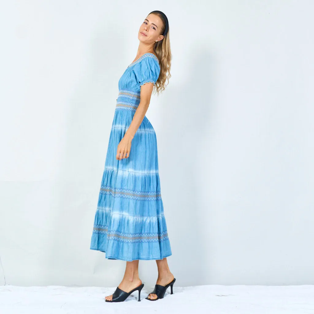 Boho button-front denim maxi dress wholesale