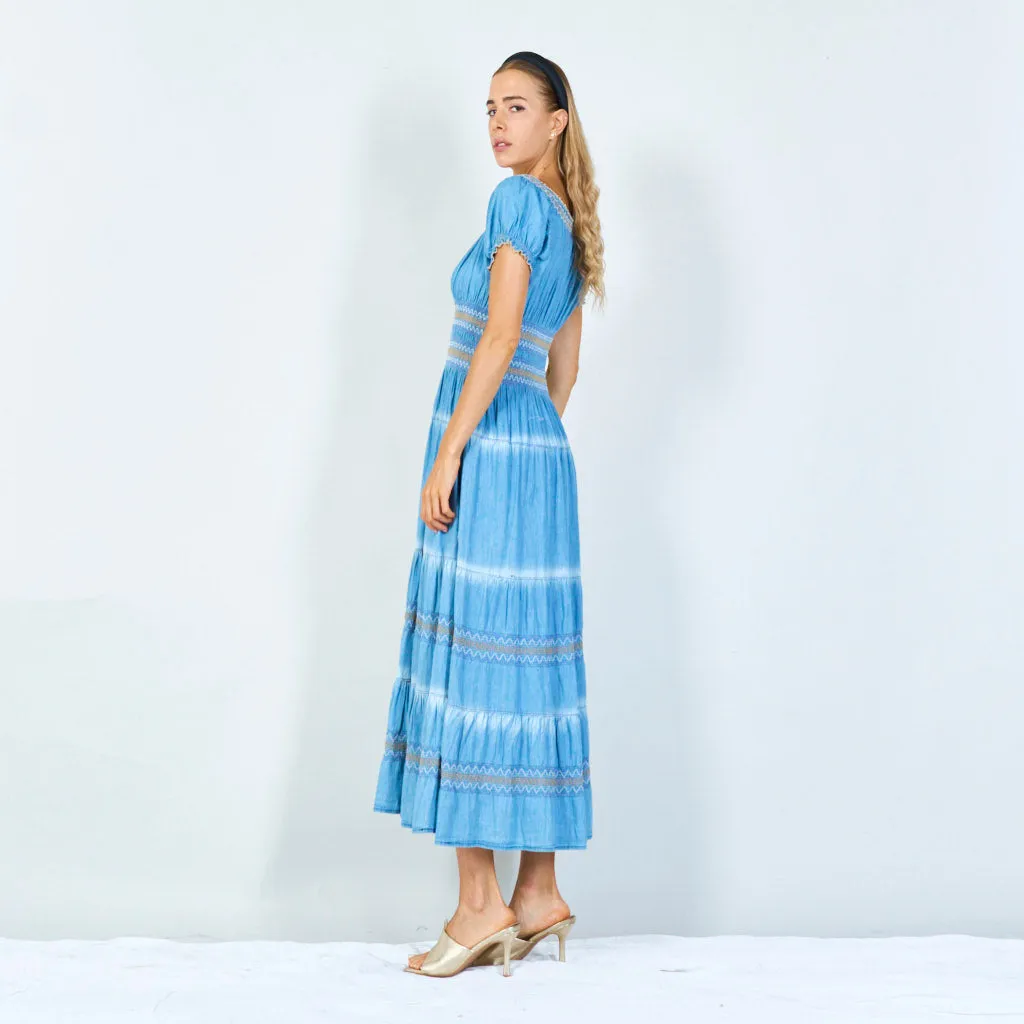 Boho button-front denim maxi dress wholesale