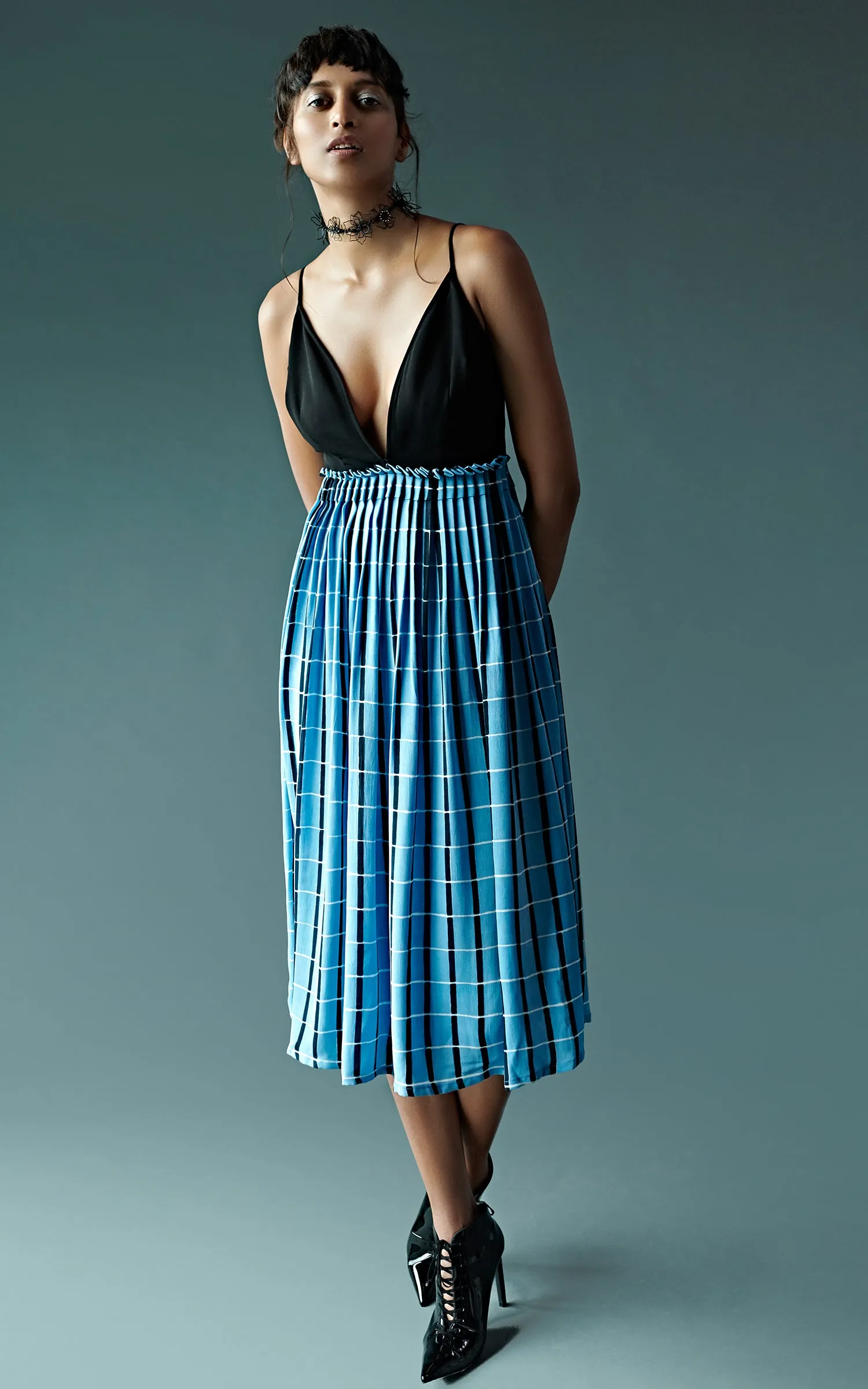 Checked Printed Dress With Ruffle Waist Detailing