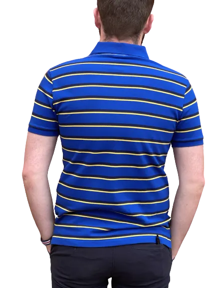 Royal Blue, Yellow & Black Striped Custom Fit Mesh Polo Shirt