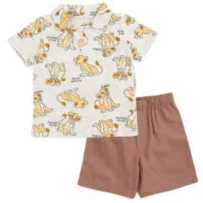 Disney Lion King Simba Polo Shirt and Twill Shorts Outfit Set