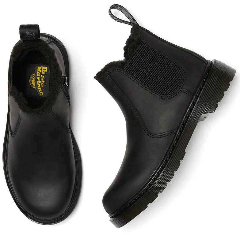 Dr Martens Kids Leather Hi Top 2976 Leonore Monochrome Black