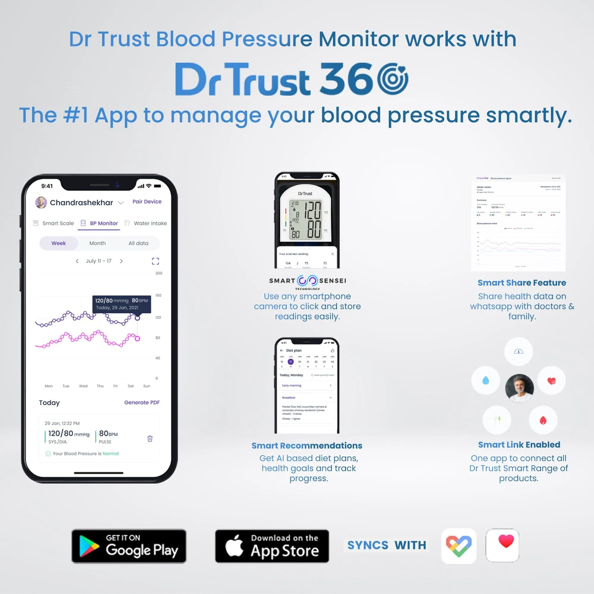 Dr Trust USA Blood Pressure Monitor Core Model with Bluetooth 124