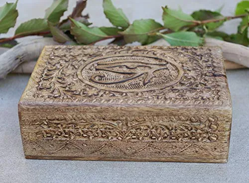 Egyptian Eye of Horus Hand Carved Jewelry Trinket Keepsake Wooden Storage Box (Large)