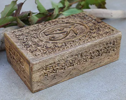 Egyptian Eye of Horus Hand Carved Jewelry Trinket Keepsake Wooden Storage Box (Large)