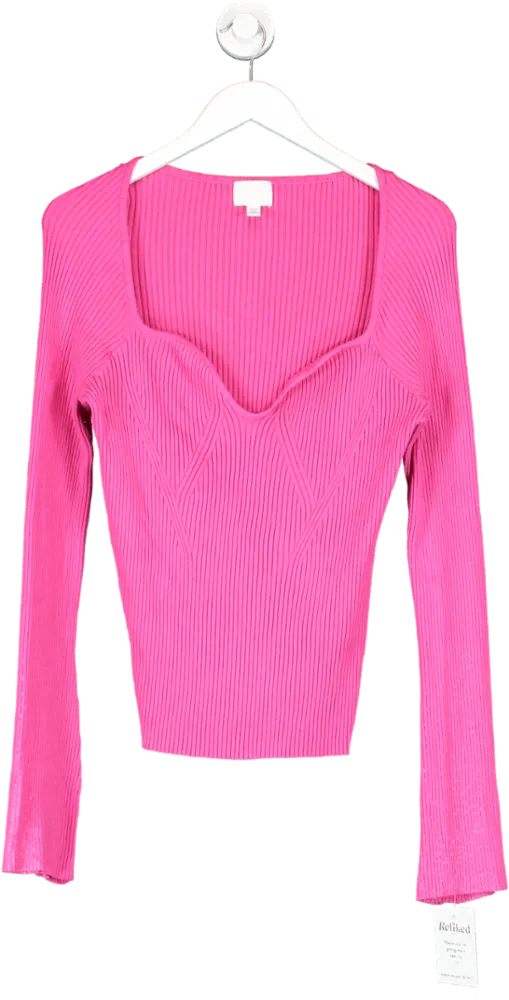 H&M Pink Sweetheart Neckline Ribbed Jumper UK XL