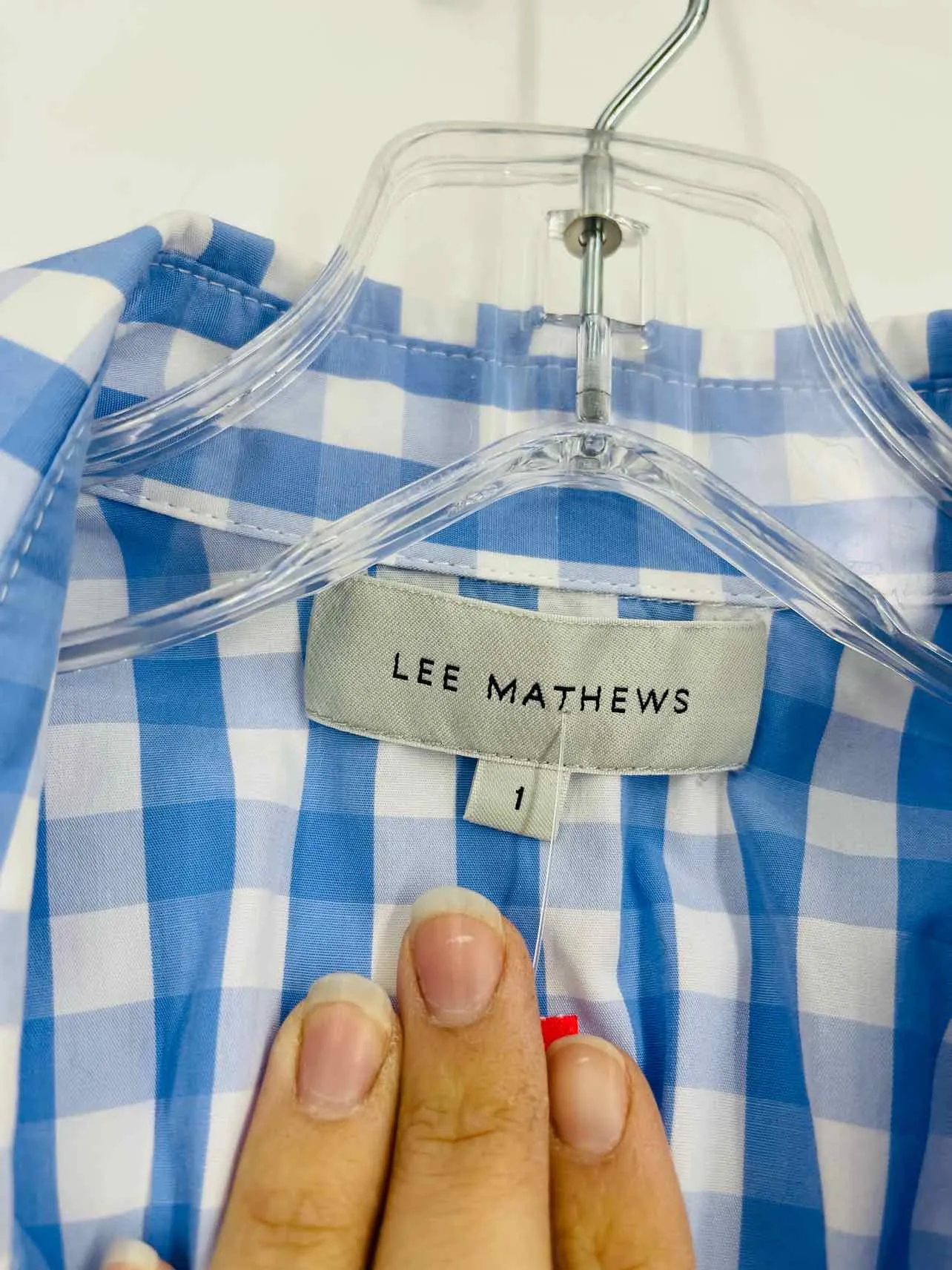 Lee Mathews Size 4 Blue/White Gingham Gathered Designer Blouse