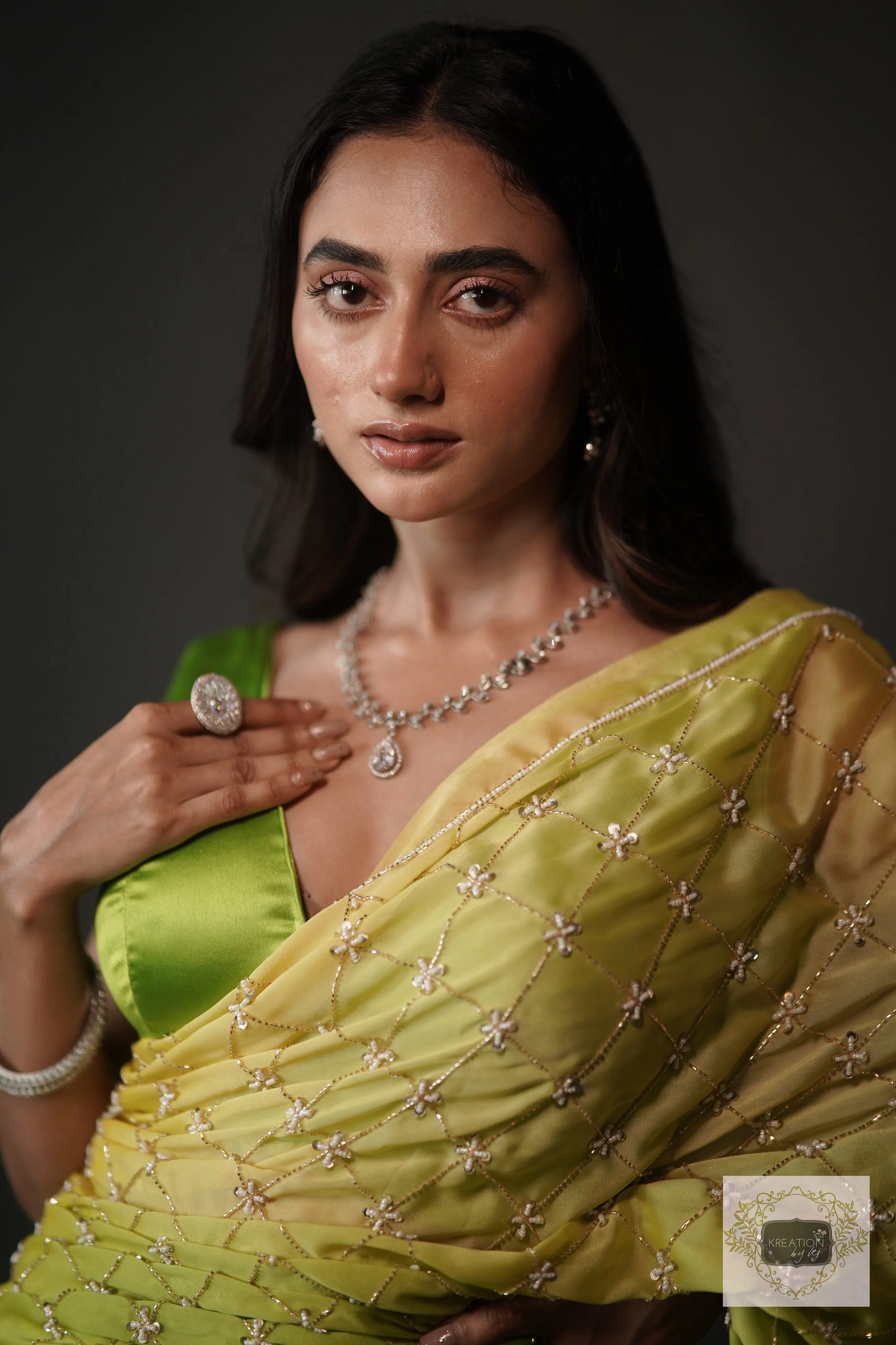 Mango Bite Ombre Cutdana Jaal Saree