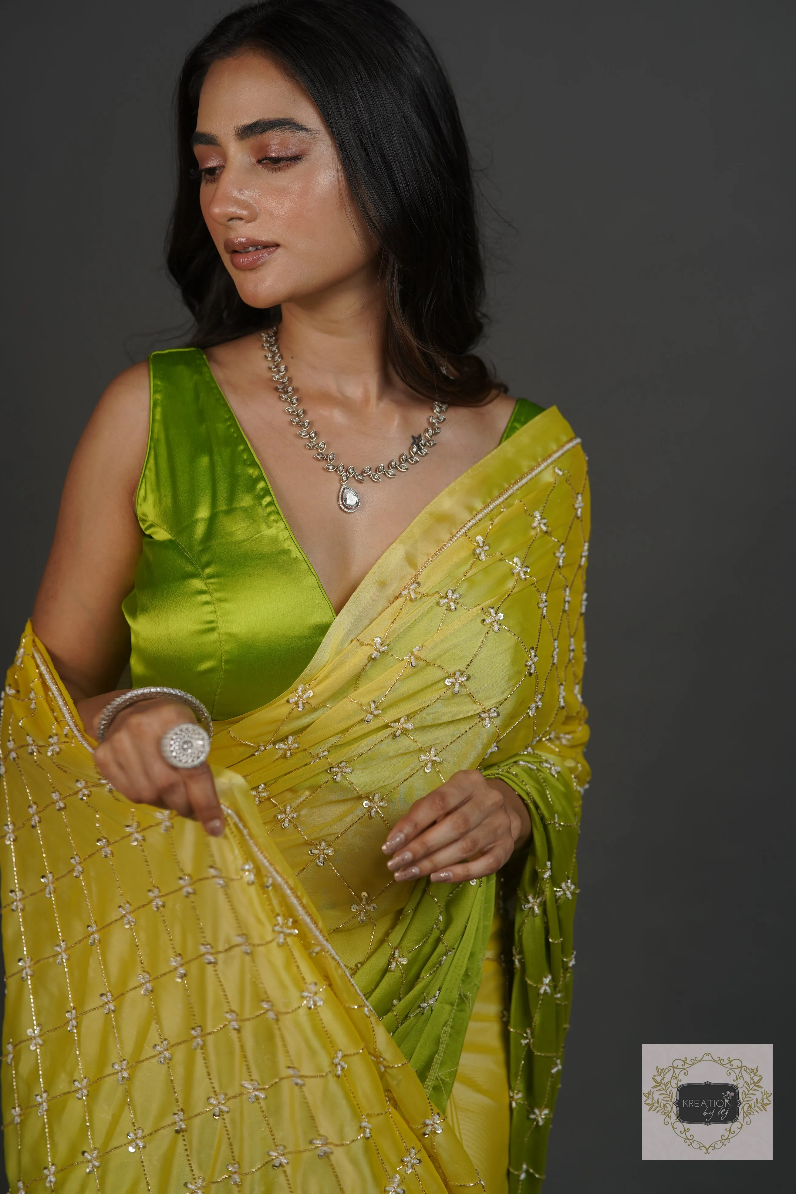 Mango Bite Ombre Cutdana Jaal Saree