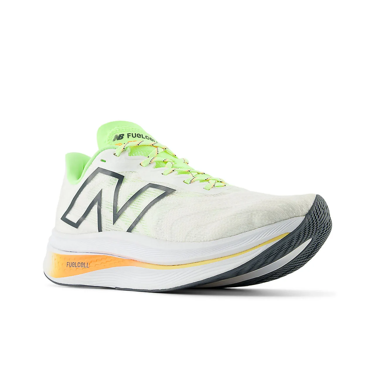 New Balance FuelCell SuperComp Trainer v2 (Womens) - White with bleached lime glo and hot mango