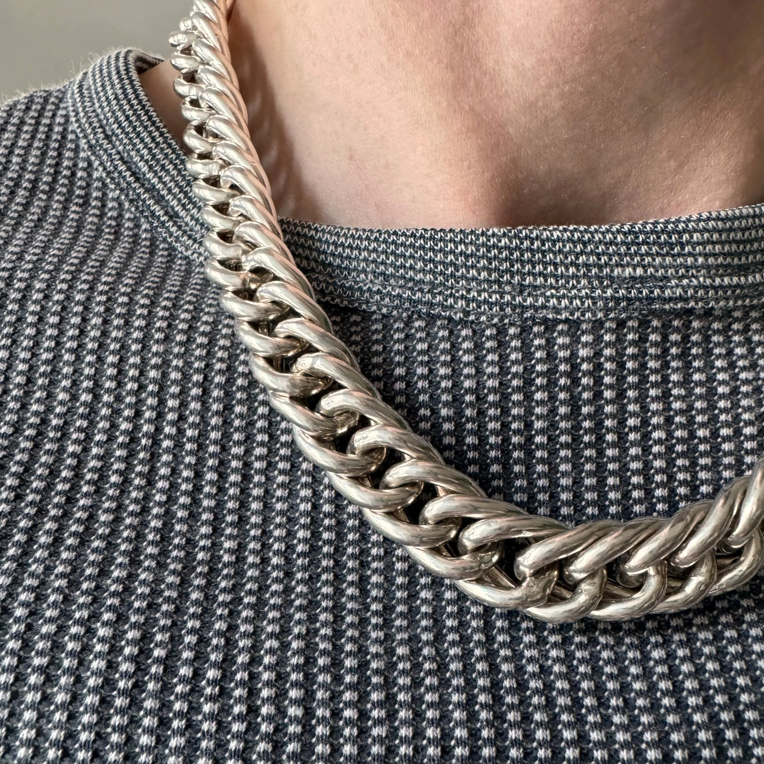 P R E - L O V E D // chunkiest curb / sterling silver wide curb chain necklace / 17.75, 80g