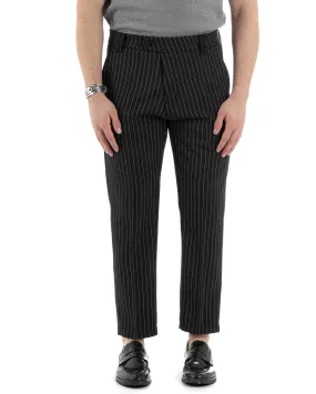 Pantaloni Uomo Gessati Viscosa Tasca America Rigato Classico Abbottonatura Allungata Casual Nero GIOSAL-P6034A