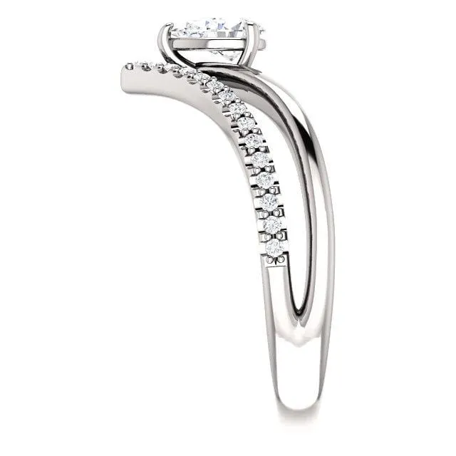 Prong Set Pear Moissanite and Diamond Double V-Band Ring