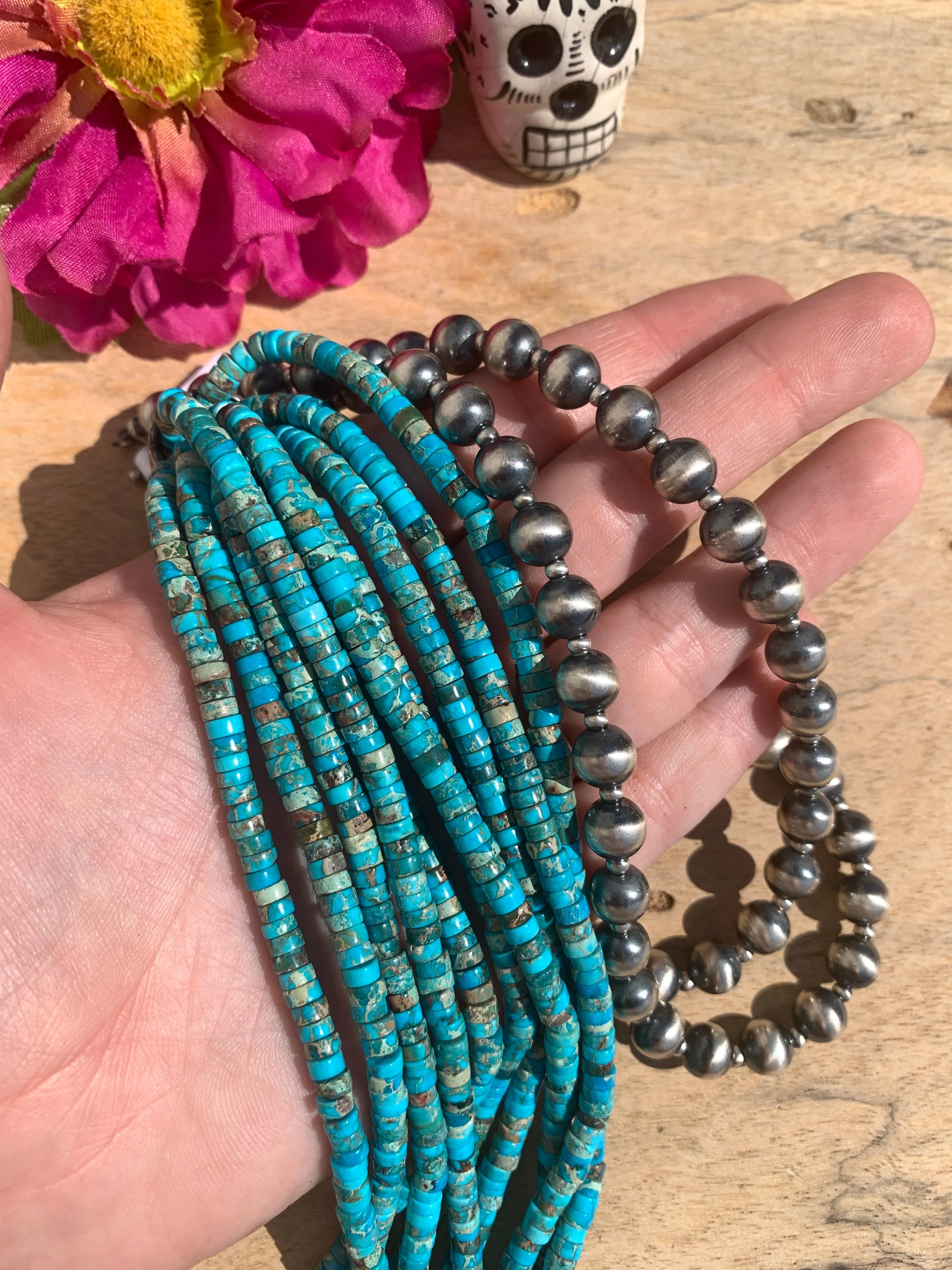 Sterling Pearl and Turquoise Tassel Necklace