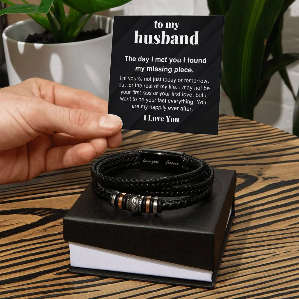 To My Husband You Are My Happily Ever After Braided Vegan Leather Men Bracelet