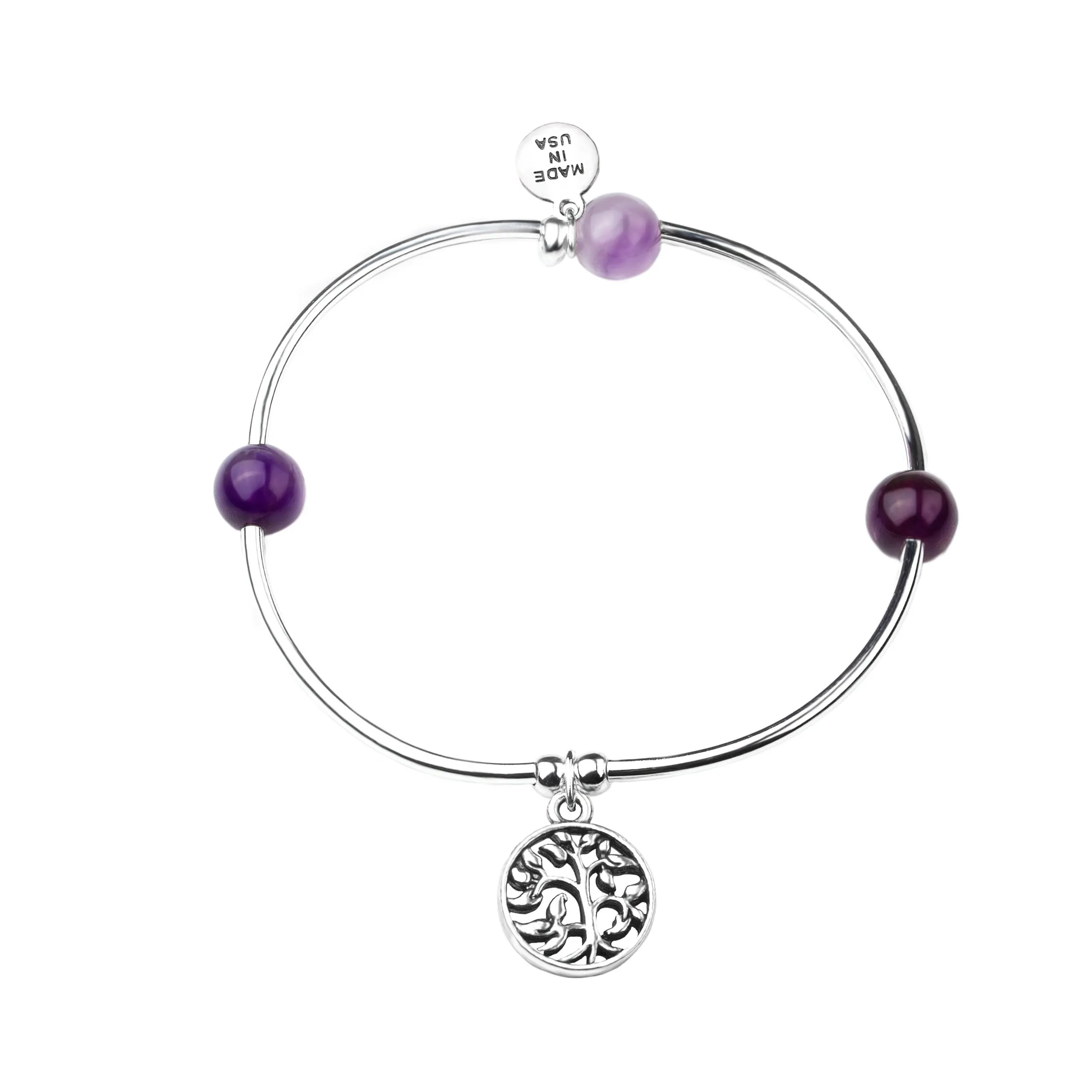 Tree of Life | Soft Bangle Charm Bracelet | Amethyst