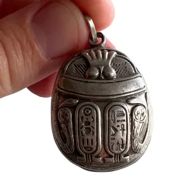 Large Sterling Silver Scarab Pendant - Vintage Symbol of Significance