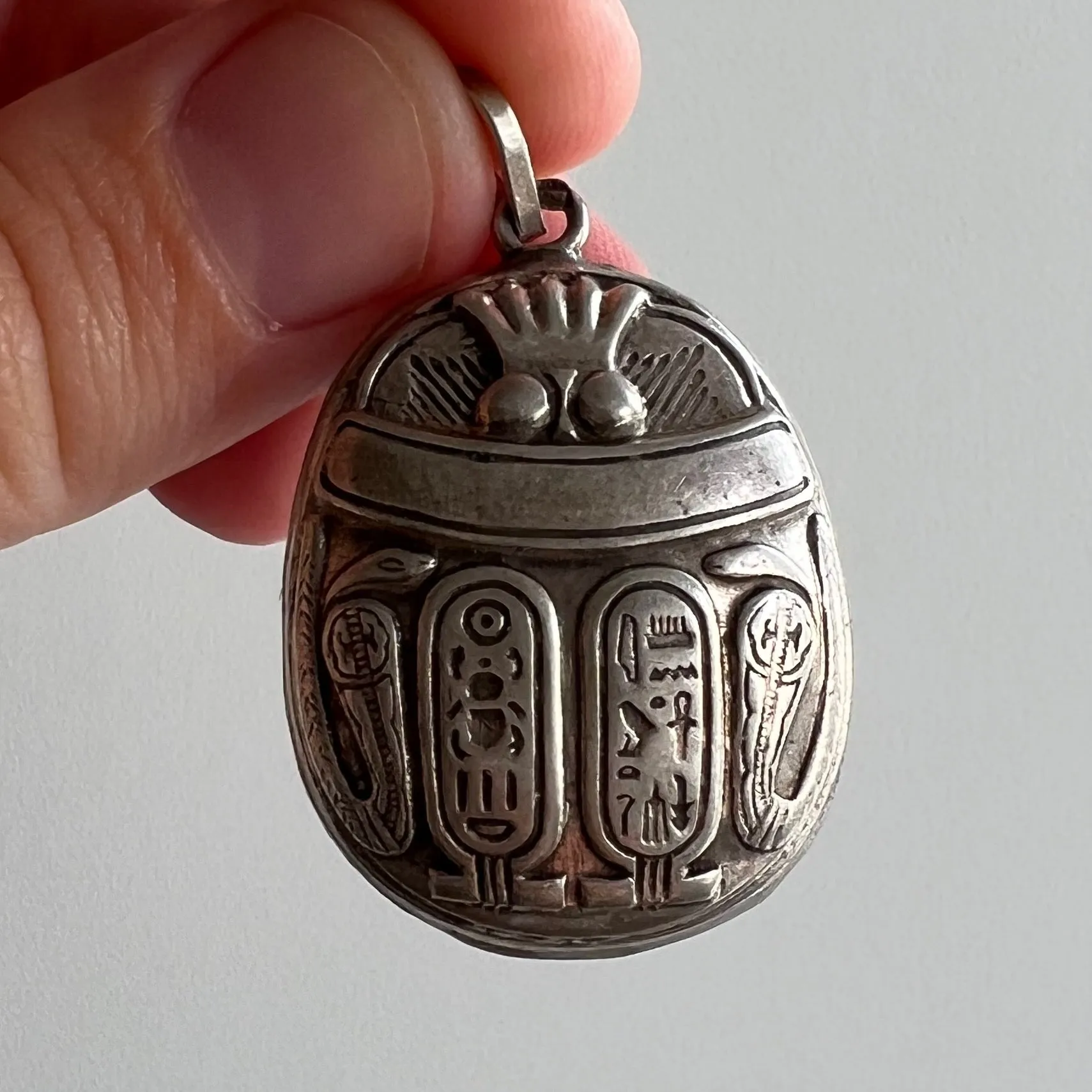 Large Sterling Silver Scarab Pendant - Vintage Symbol of Significance