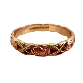 14k Yellow Gold Vintage Ring by Artcarved with Rose and Green Gold Overlay - Size 6.25